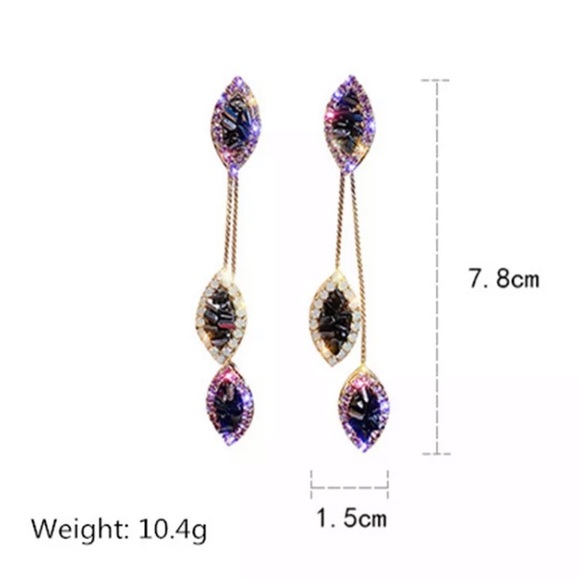 🌟 Long Leaf Drop Purple Rhinestone Earrings - Picture 3 of 5